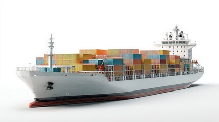 Cargo Ship with Colorful Containers on White Background