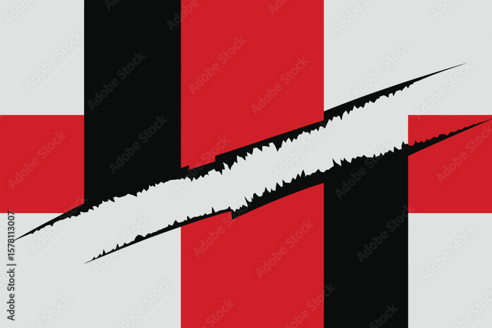 Poster abstract backdrop with black and red geometric shapes bisected by a jagged white diagonal line