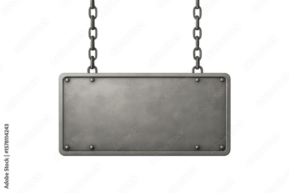 Poster steel plate hanging from two chains on a transparent background, creating a versatile template for m