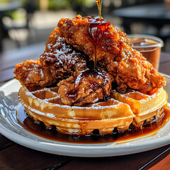 A Plate of Crispy Chicken with Waffles