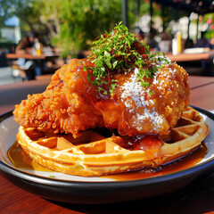 A Plate of Crispy Chicken with Waffles