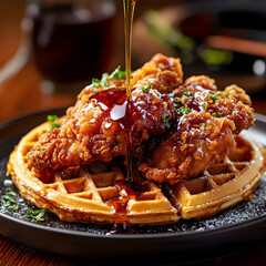A Plate of Crispy Chicken with Waffles