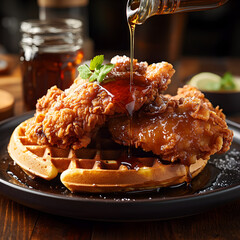A Plate of Crispy Chicken with Waffles