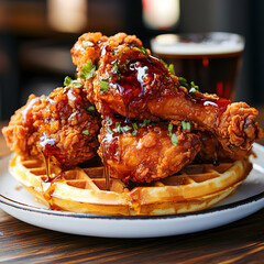 A Plate of Crispy Chicken with Waffles