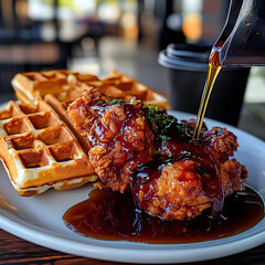 A Plate of Crispy Chicken with Waffles