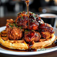 A Plate of Crispy Chicken with Waffles
