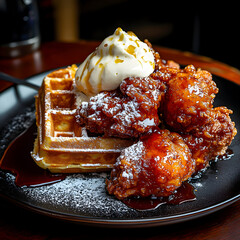 A Plate of Crispy Chicken with Waffles