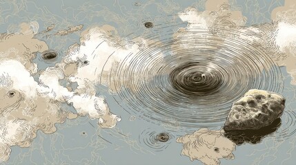 Abstract swirling water with celestial bodies