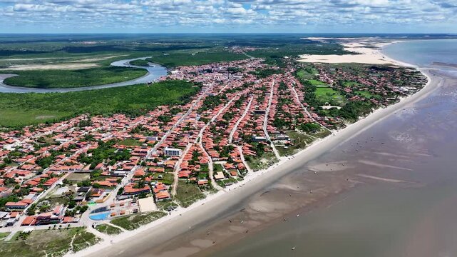 Flight Of The Guaras At Araioses In Maranhao Brazil. Wildlife Landscape. Parnaiba Delta Waterfront. Maranhao Brazil. Sea Birds Animals. Flight Of The Guaras At Araioses In Maranhao. Parnaiba Delta.