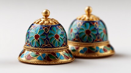 Realistic Meenakari enamel jhumka earrings vibrant traditional colors floral design Indian heritage craftsmanship close up white background