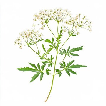 conium maculatum poison hemlock plant delicate white flowers and spotted stem isolated on white transparent background