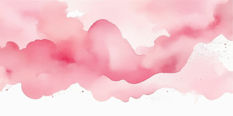 Abstract pink watercolour background with sky clouds hearts and soft paint splash textures