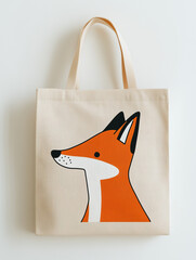 Eco-friendly tote bag featuring a fox illustration on a light background