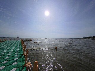  Floating walkway buoys that extend into the sea. Chonburi , Thailand.
