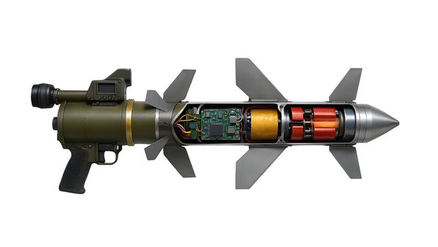 Realistic Cutaway View of Shoulder-Launched Surface-to-Air Missile (SAM) with Internal Components PNG