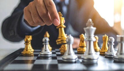 Businessman playing chess