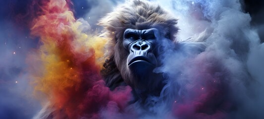 a light white gorilla , coming out of the smok,ai generative