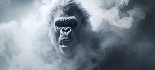 a light white gorilla , coming out of the smok,ai generative
