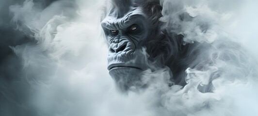 a light white gorilla , coming out of the smok,ai generative
