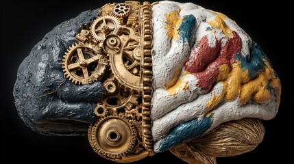 Fototapeta premium Mechanical brain with world map