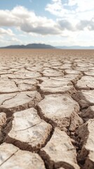 Dry Lake Bed with Cracked Pattern Under Soft Haze