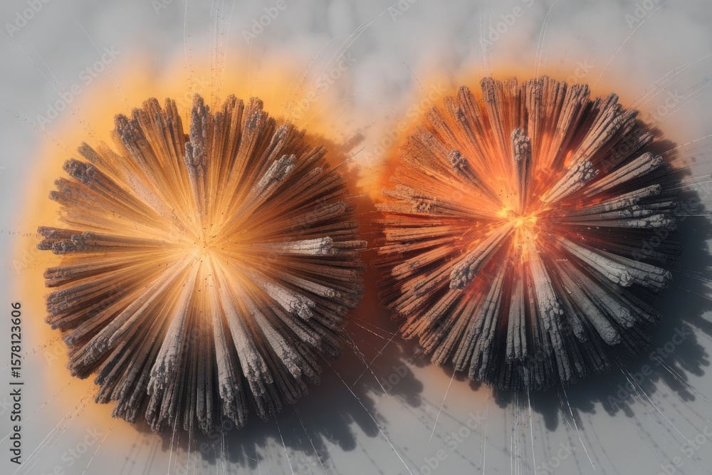 Fototapete abstract fractal rendering featuring two spiky spheres with glowing aura