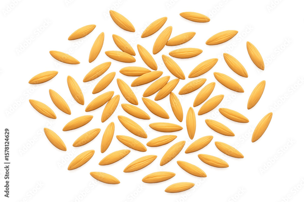 Poster realistic paddy rice grains falling on transparent background, creating a visually appealing arrange