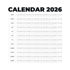 Vector illustration. Square simple linear annual english calendar planner for New Year 2026. Week starts on Sunday. Schedule template with months. Printable agenda organizer. Black text on white