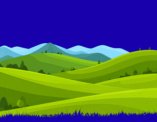  Minimalist Flat-Style Green Meadow and Hills Vector with Transparent Background