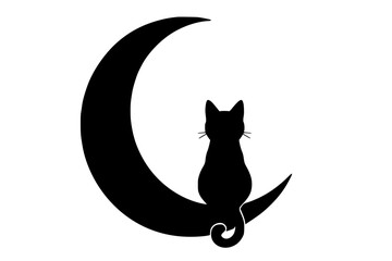 Silhouette of a cat sitting on a crescent moon