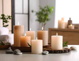 Spa candles on a table