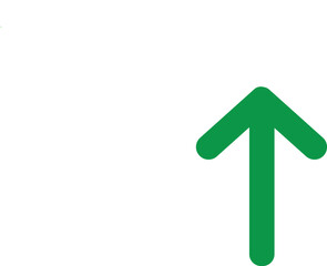 Simple green arrow pointing upwards on a clean white background