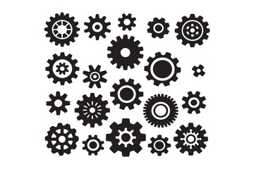 Gear set. Black gear wheel icons on white background - stock vector.