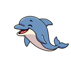 Obraz premium Smiling cartoon dolphin with curved body, appearing joyful and friendly. A fun character for underwater or educational-themed illustration