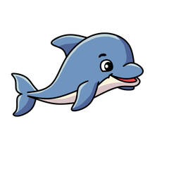 Cute cartoon dolphin smiling with open mouth. Friendly and playful marine animal in a cheerful pose. Perfect for kids designs or sea-themed illustrations