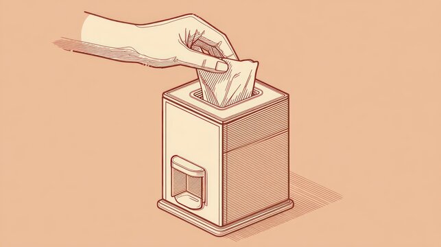 hand pulling tissue from box, line art clip art preview