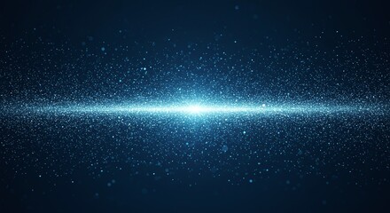 Abstract Blue Light Sparkles on Dark Background with Glowing Central Line