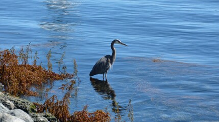 Heron in shallow water