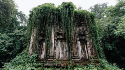 Ancient overgrown temple in jungle