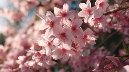 Obraz premium Close up of delicate pink cherry blossoms with intricate details and soft bokeh background