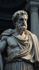 Description: A detailed marble bust of a bearded man with a stern expression, typical of classical sculpture.

