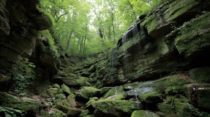 Lush green forest waterfall gorge
