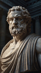 Obraz premium Description: A detailed marble bust of a bearded man with a stern expression, typical of classical sculpture.
