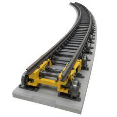 Fototapeta premium Curved Railroad Track with Wheels and Support Infrastructure Design