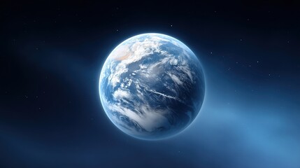 Obraz premium Earth viewed from space, showcasing vibrant blue oceans, swirling white clouds, and a dark starry background, representing the beauty and fragility of our planet in the cosmos