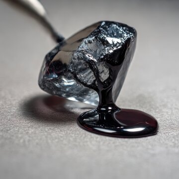 cracked gemstone oozing black liquid on toxicity auction house lighting
