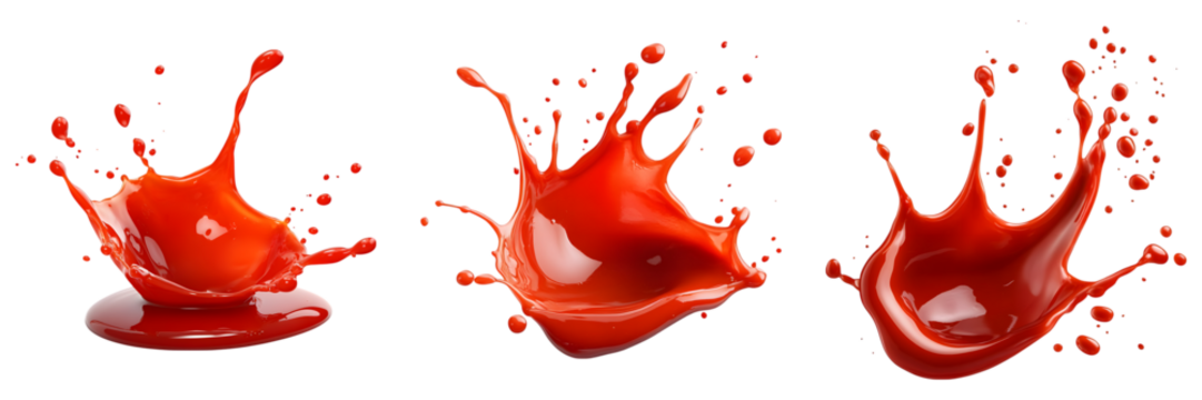 3 Red sauce or ketchup splash, isolated on white background