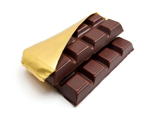 Obraz premium Unwrapped chocolate bars stacked on each other, a sweet food item typically consumed as a snack or dessert, often enjoyed for its rich flavor