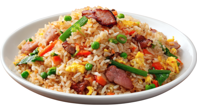 Fried rice plate, Asian cuisine concept, isolated on tranparent background  - Powered by Adobe