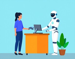 Fototapeta premium 人型ロボット レジ